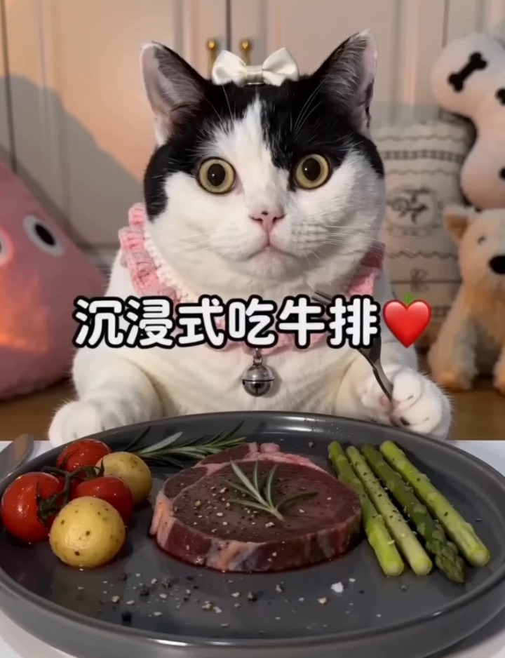 芝麻沉浸式吃牛排