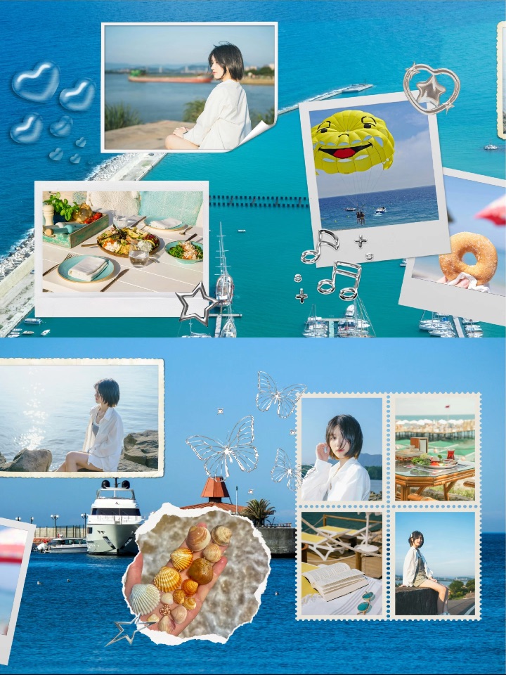 用跨屏拼贴打开海边旅行照片