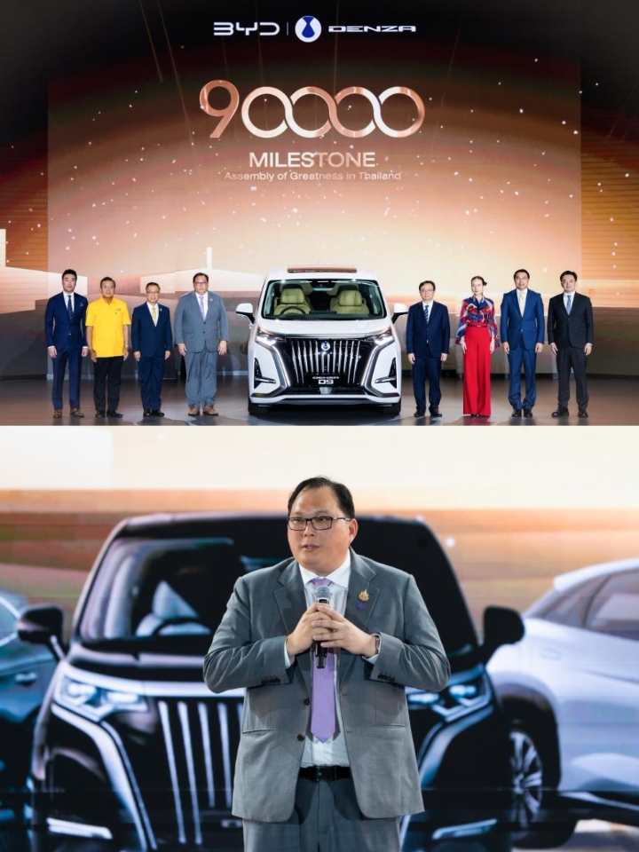 比亚迪泰国第9万辆新能源汽车交付暨泰国工厂投产一周年  近日，比亚迪在泰国罗勇工厂举行了“泰国第9万辆新能源汽车交付暨泰国工厂投产一周年仪式”。泰国投资促进委员会秘书长纳里特·德萨提拉萨、泰国工业园区管理局局长苏梅·唐普拉西、罗勇府副府长坎猜·贴沃拉猜、比亚迪股份有限公司董事长兼总裁王传福等嘉宾出席了本次活动。  仪式上，比亚迪正式交付客户第9万辆新能源汽车——腾势D9，并在泰国工厂下线了首辆泰国...