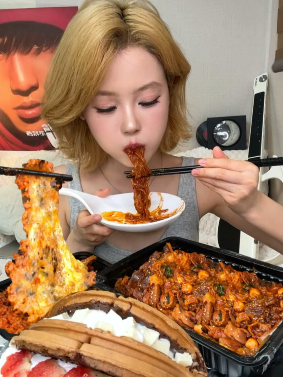 小韩🇰🇷人气外卖！韩式大肠炒米肠➕华夫饼