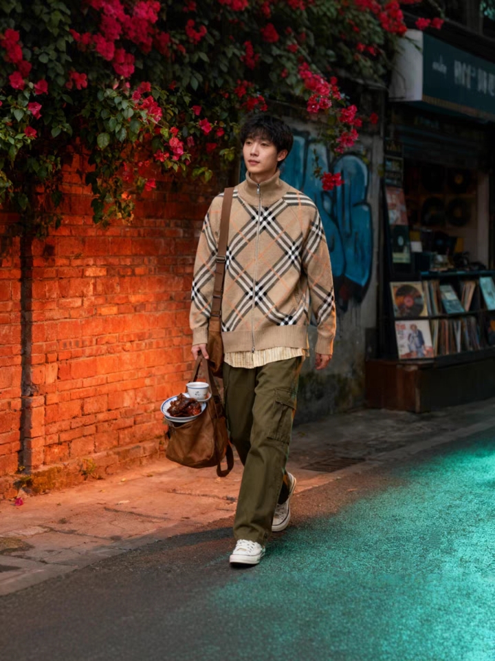 F.TOBO轻复古格纹羊毛衫夹克穿搭
