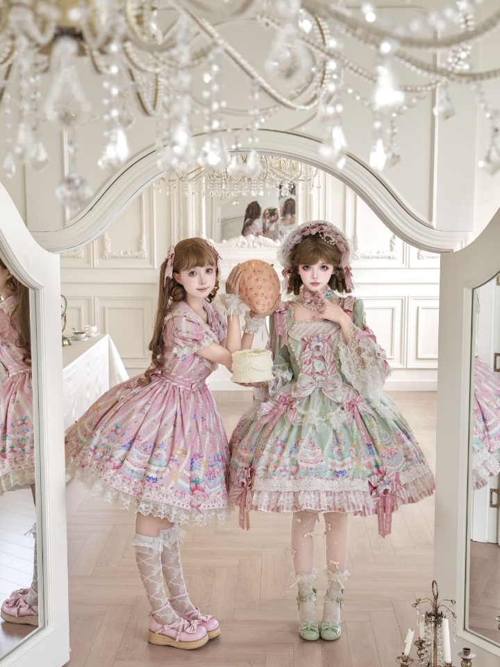 这么甜的双子柄谁会不爱啊！！！这个粉色和绿色真的是太可爱啦 #lolita #lo #lo安利