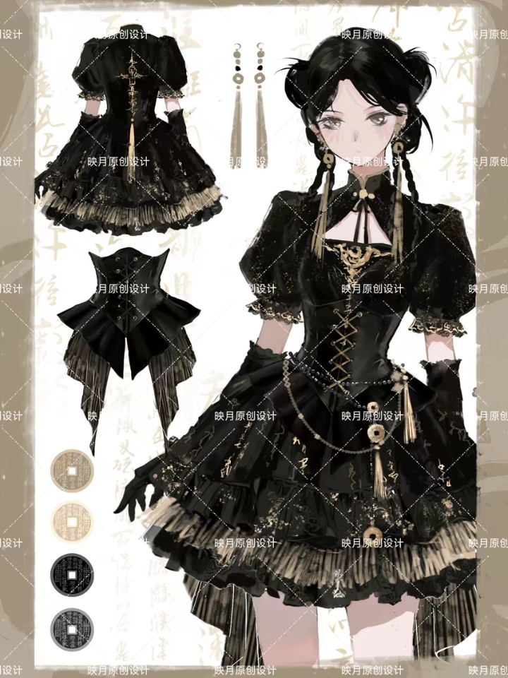 蛙趣趣，眏月家还原度好高！山鬼花钱系列都好好看！#lolita #中华风lolita #金色 #lolita原创设计 #眏月原创设计