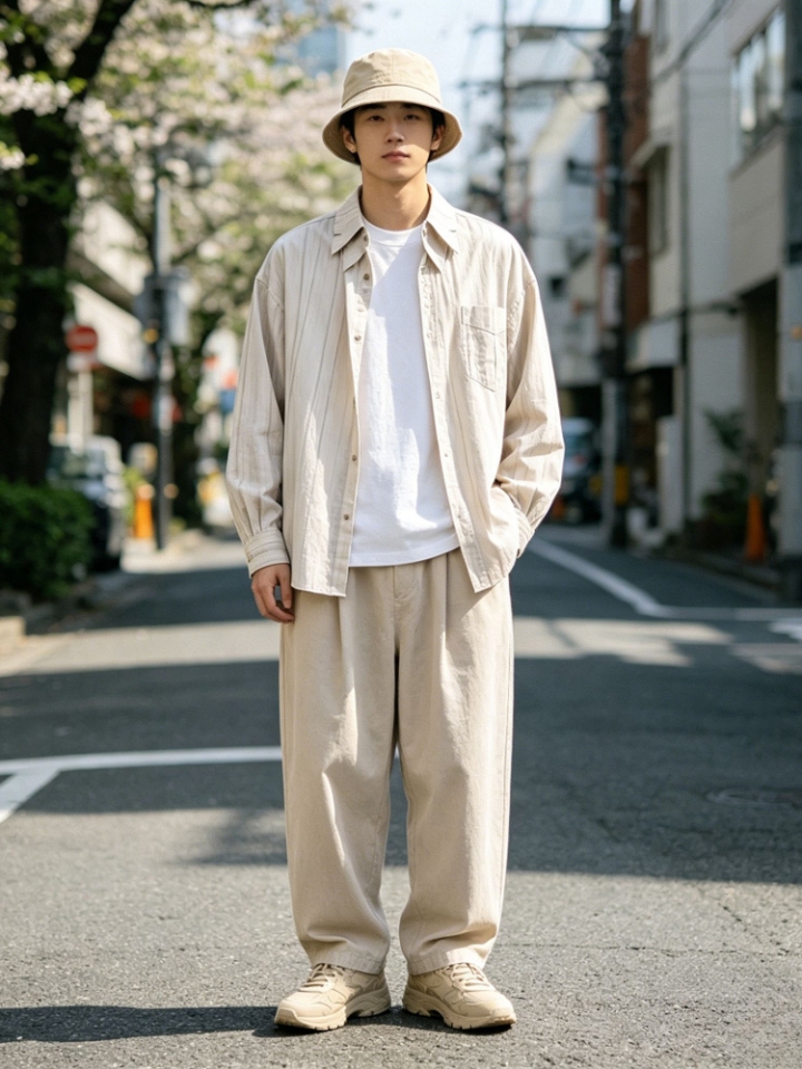 廓形条纹衬衫｜男生松弛感穿搭