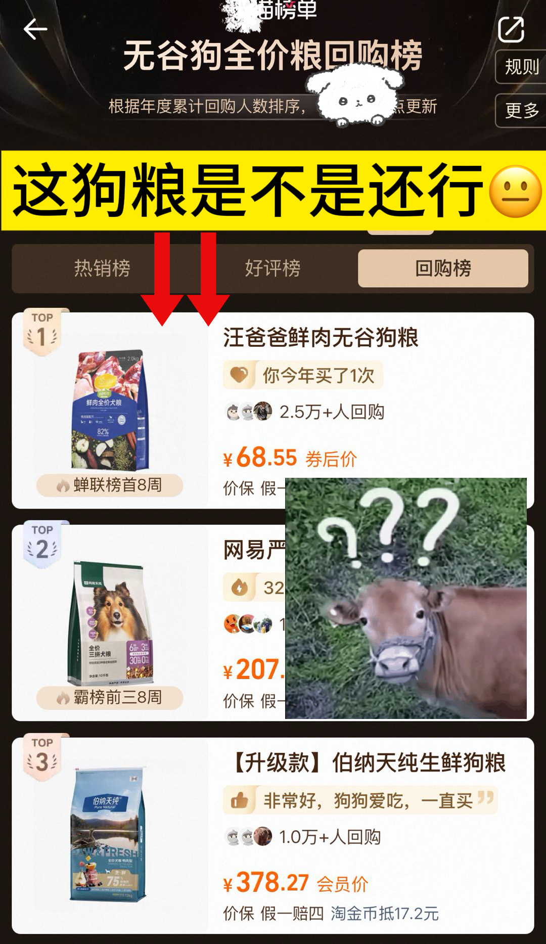 回购榜单上汪爸爸狗粮是不是还行？