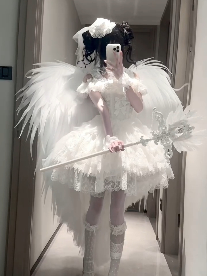 不是这个祈愿雪白色搭配翅膀穿上好像天使啊，美到我啦