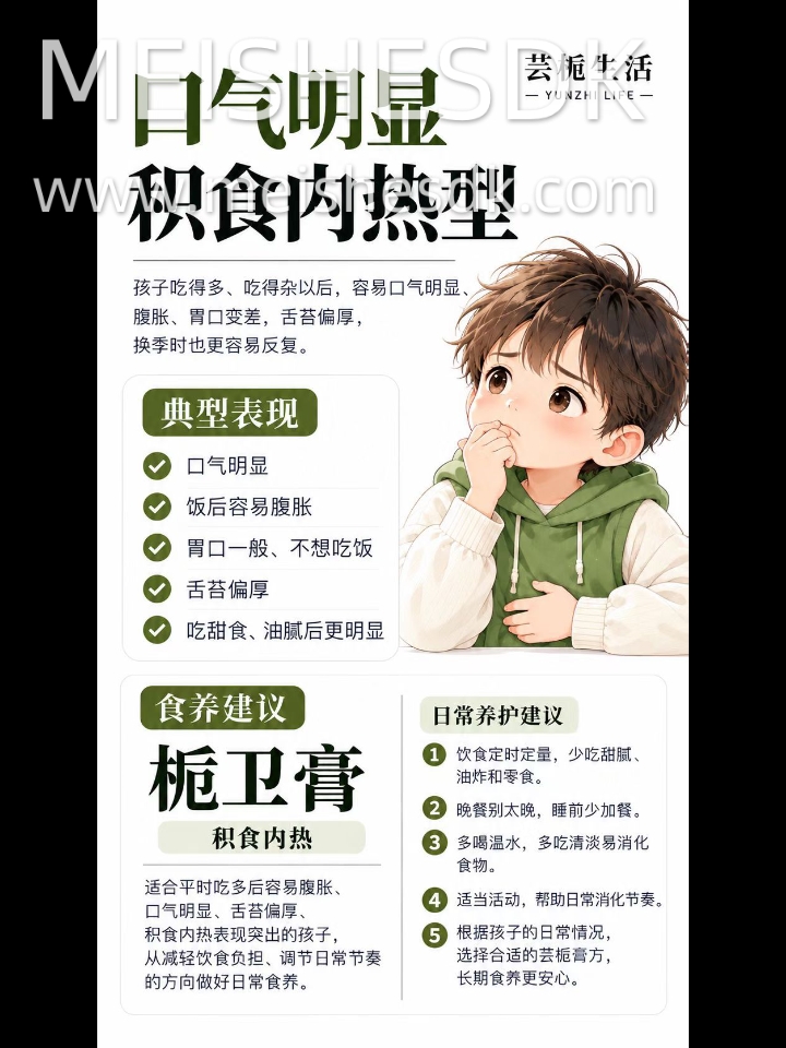 ⑧ 口气明显、饭后腹胀｜积食内热型👇