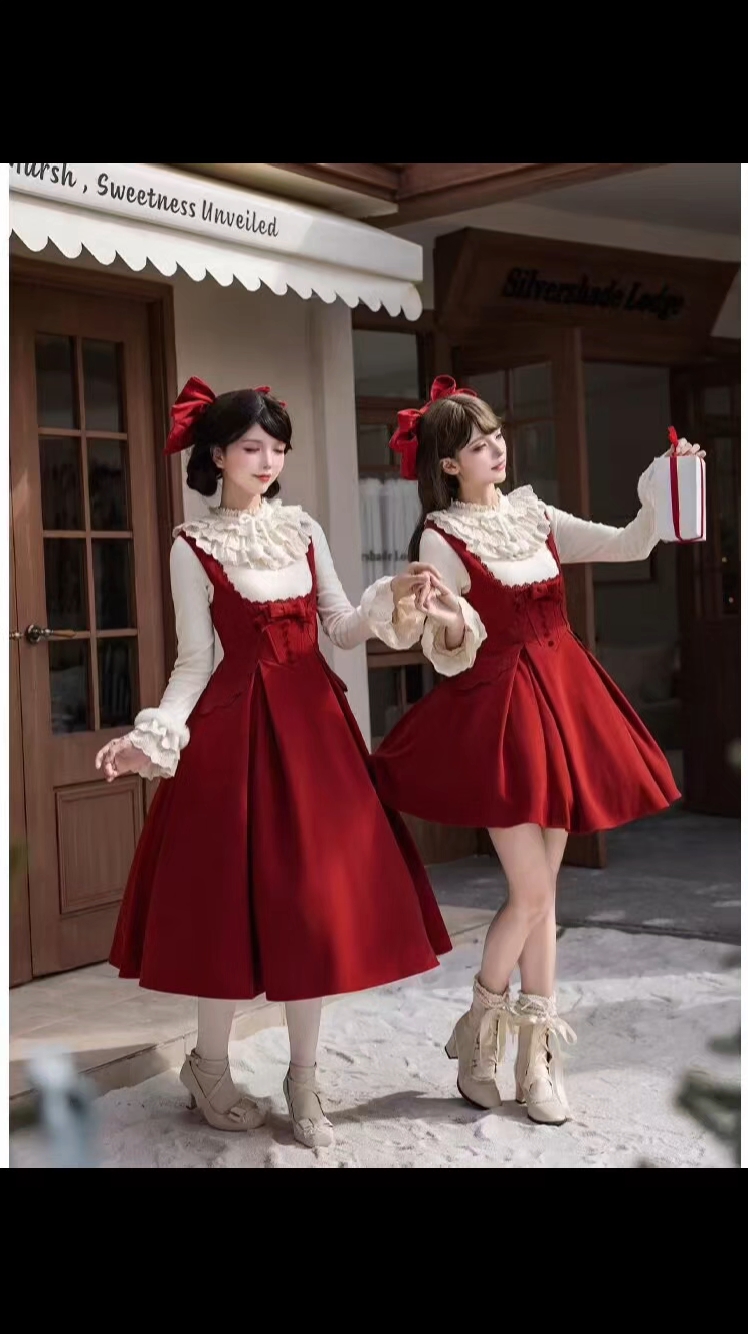 简直就是红丝绒  噗叽这套也太适合过年了吧 这个剪裁也好好看 特别显瘦的感觉#withpuji #Lolita #Lolita日常 #Lolita装扮