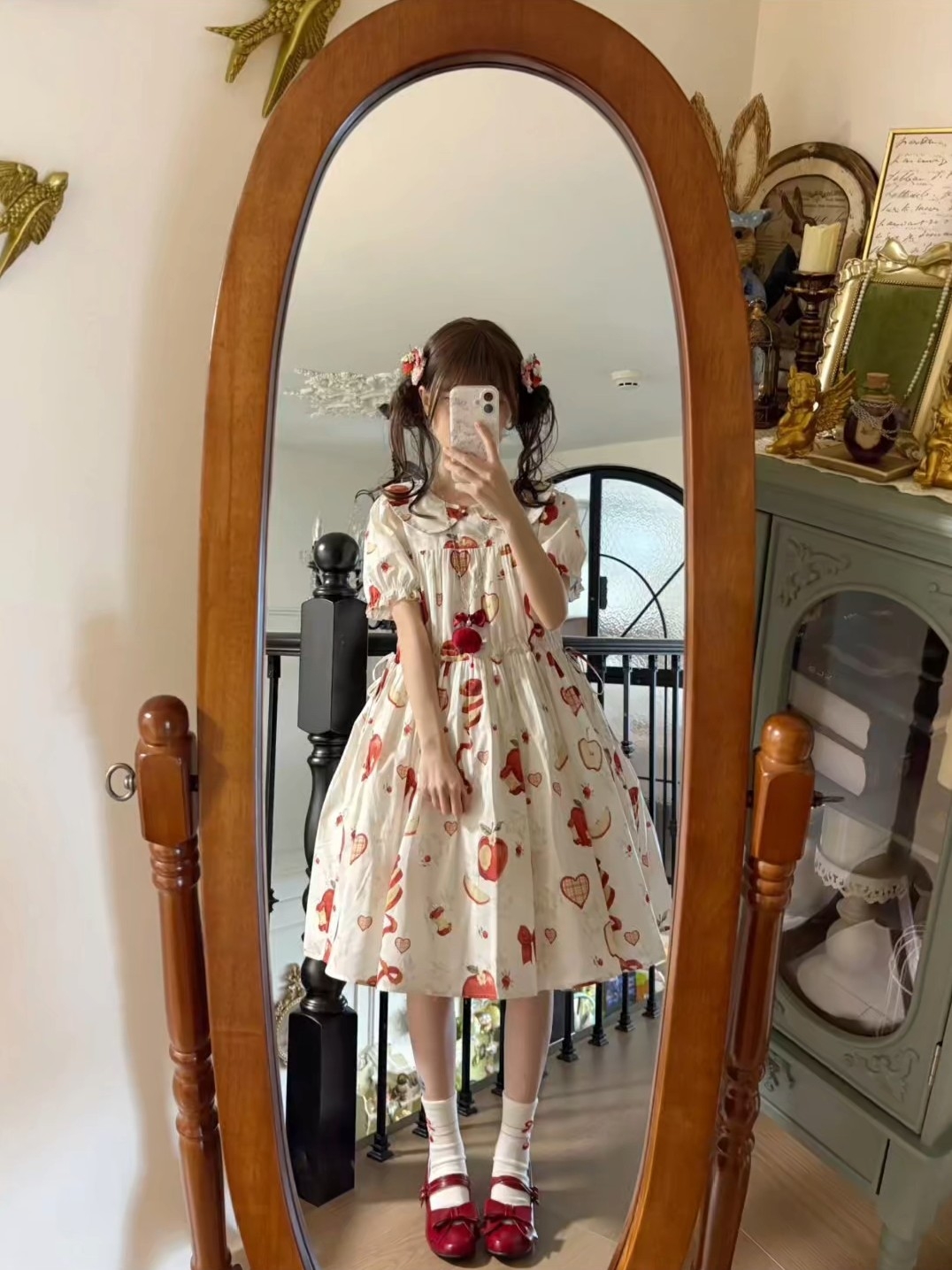 好爱这种日常的裙子，麻袋裙果然是最适合夏天的，这个苹果柄图是真的很清新！